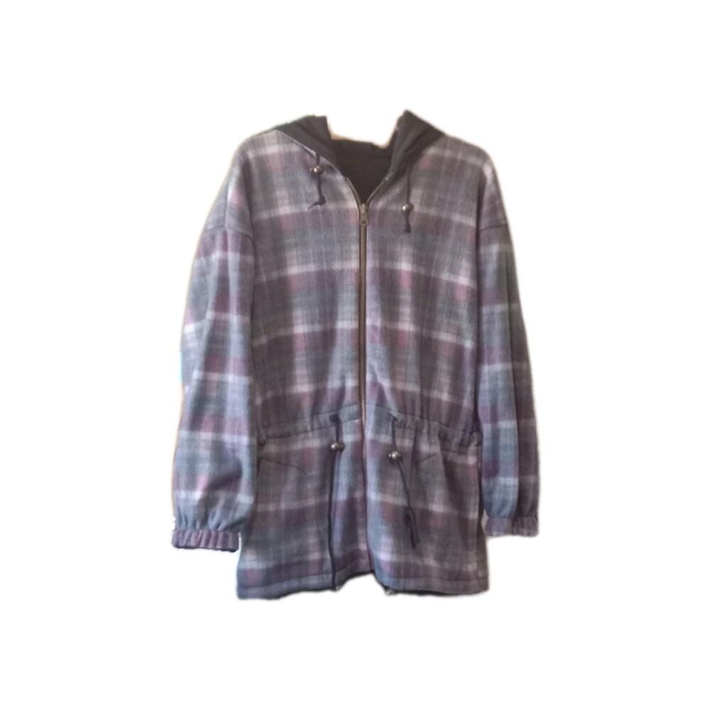 VTG Womens Reversible Navy Jacket / Plaid Fleece Full Zip Hoodie M Barn Outdoor